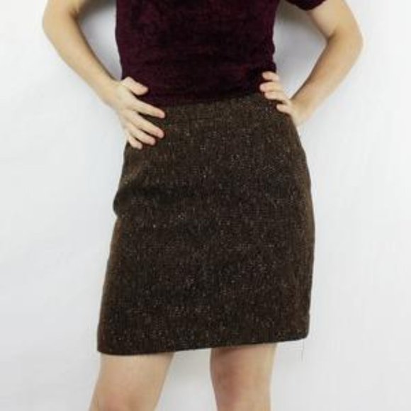 Vintage brown tweed mini-skirt with yellow flecks - Picture 1 of 3
